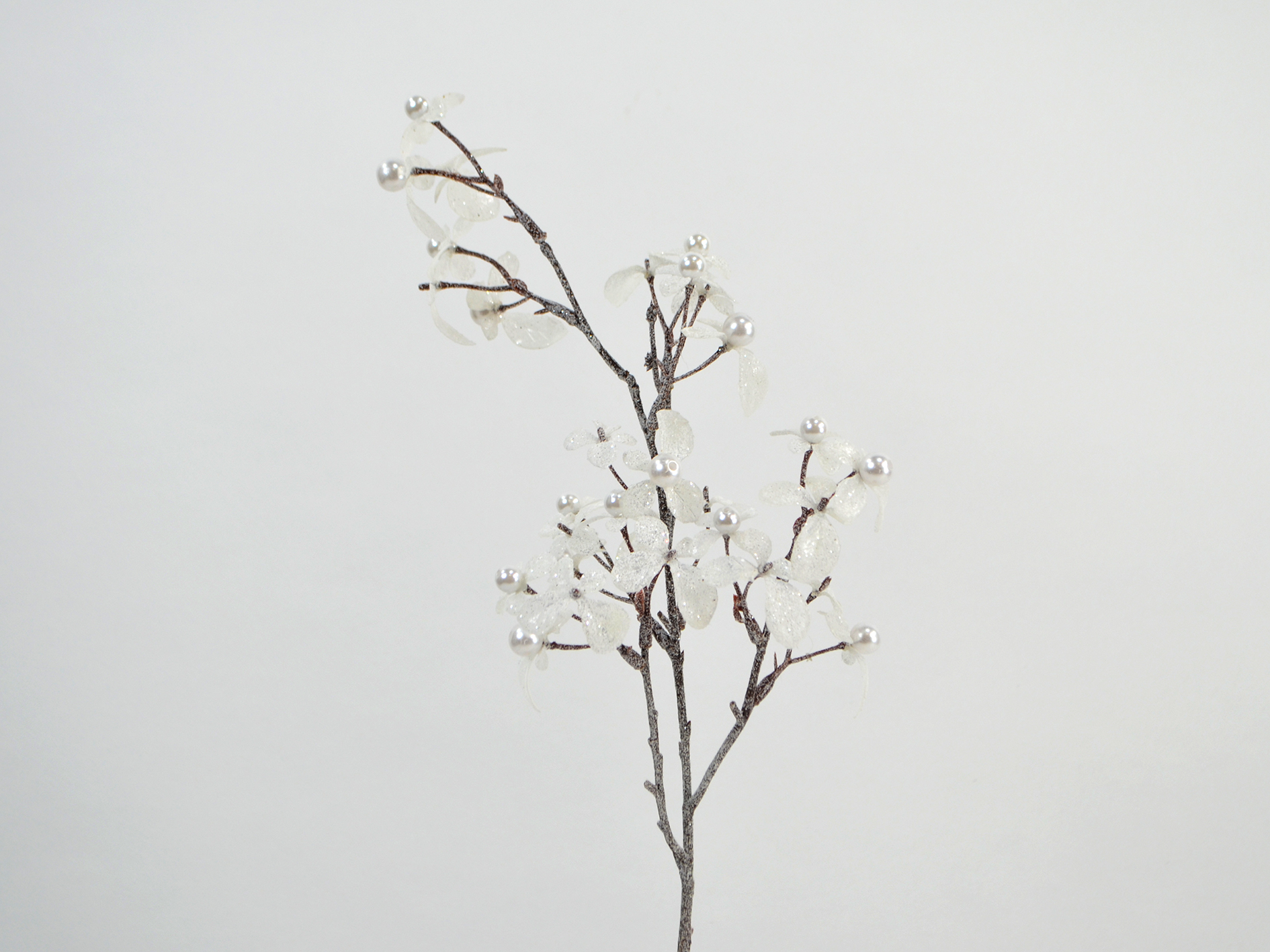 Perlmutt-Grass-Zweig, 48cm, weiß-glitzer