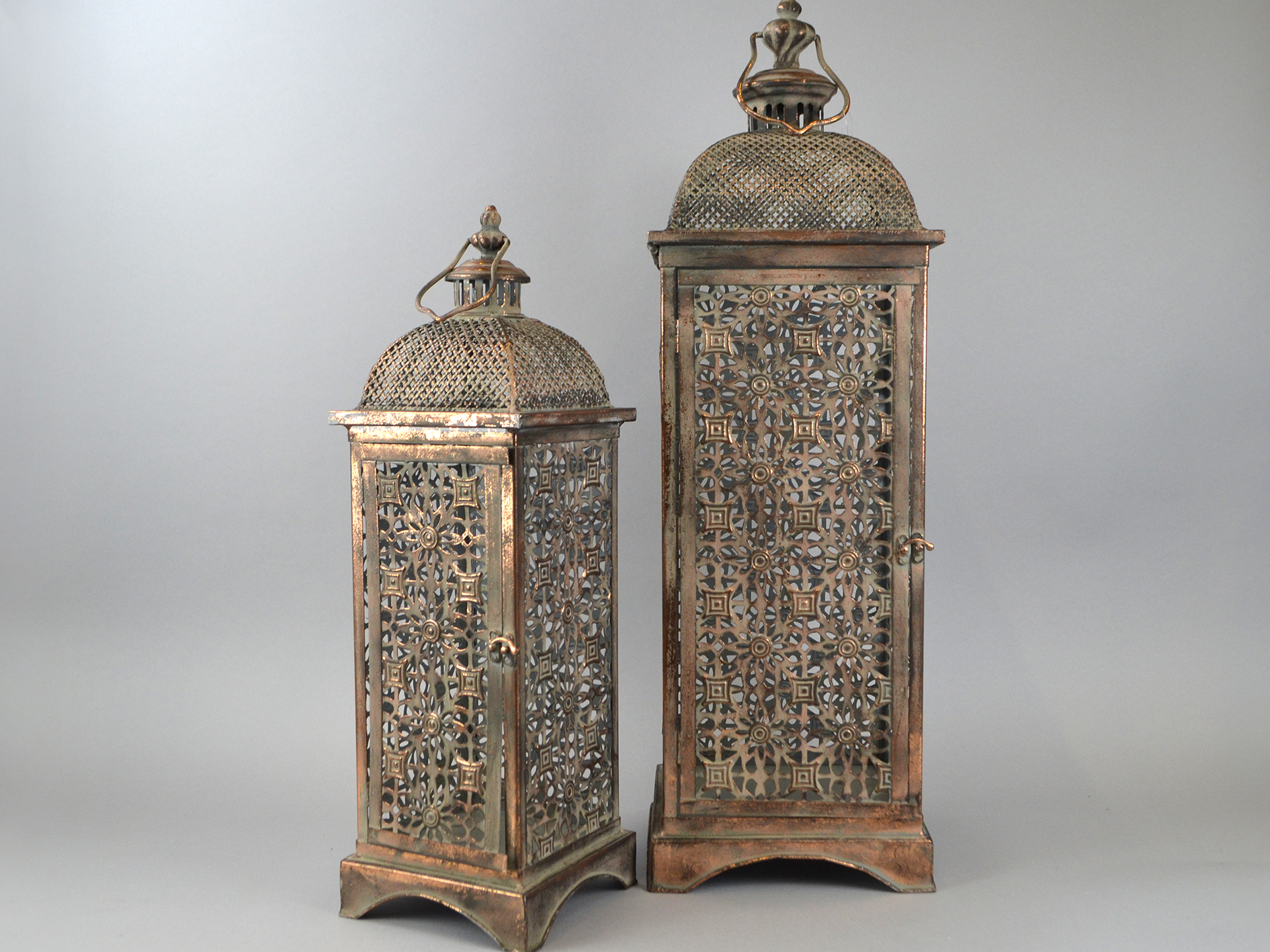 Lantern set of 2, H71+H53cm, copper