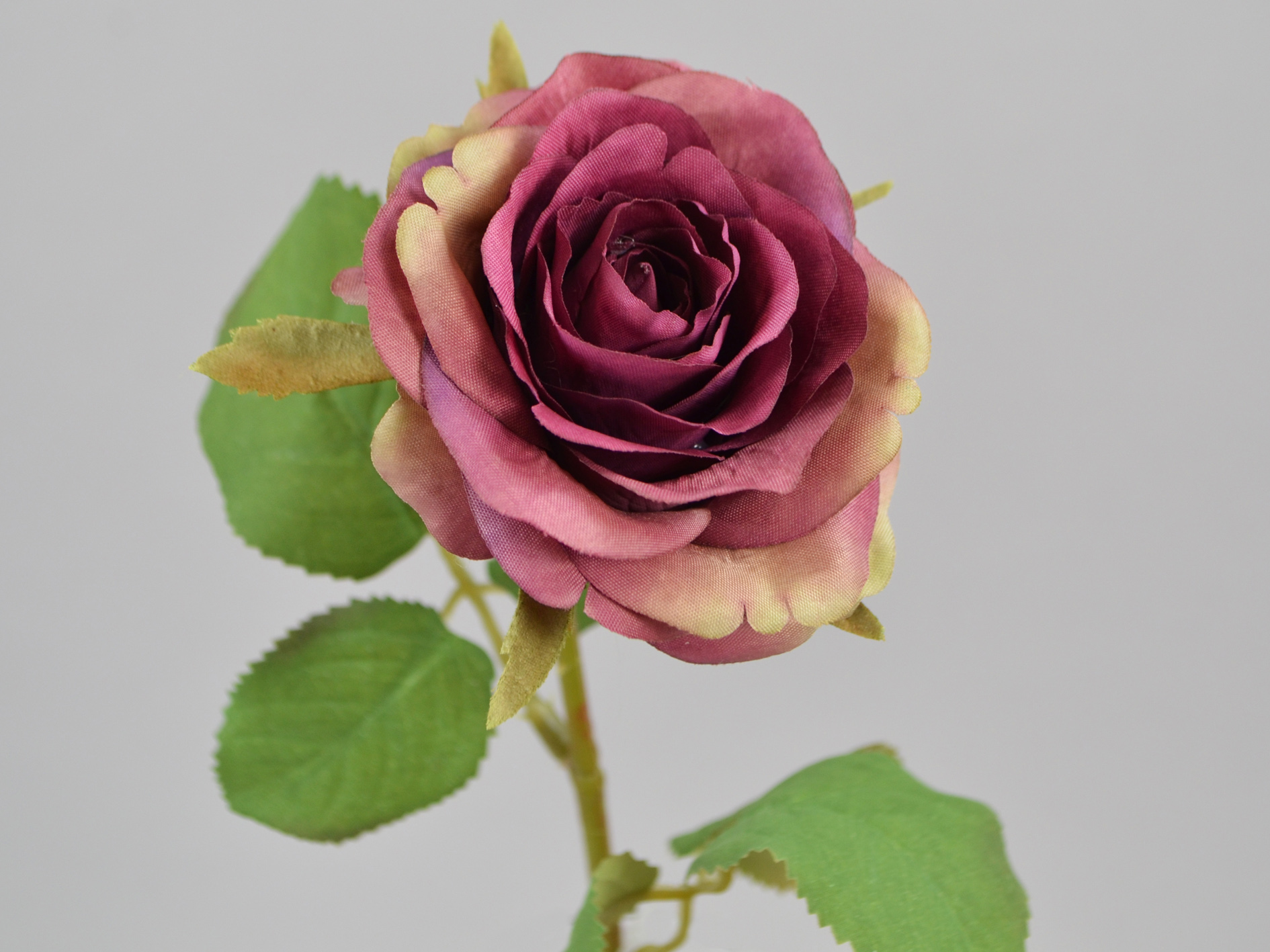 Rose branch with leaves, 43cm, dark purple