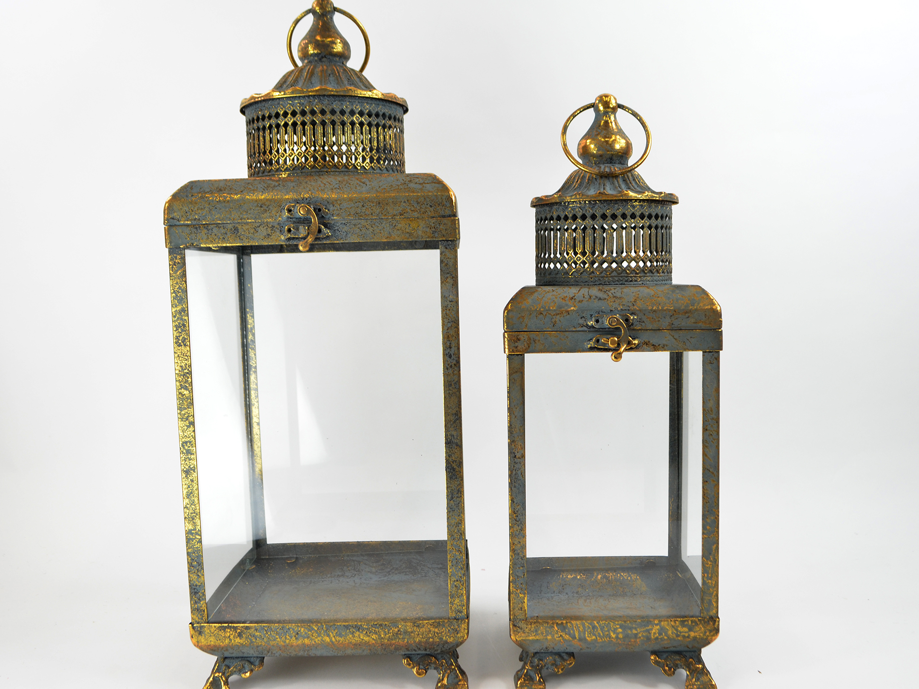 Lantern, set-2, 20x20x54cm, antique gold