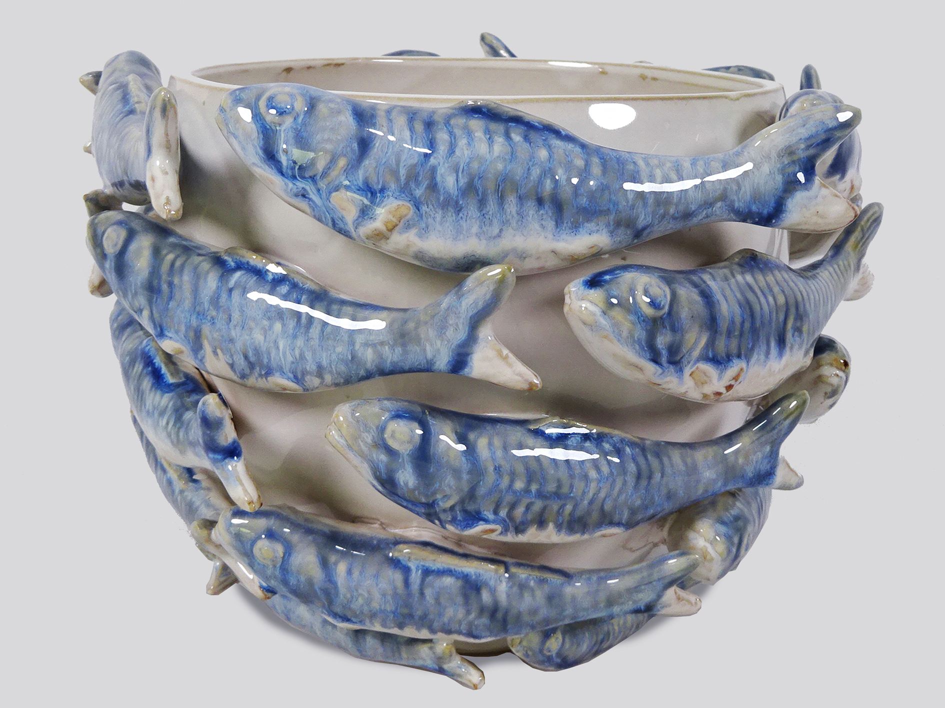 Keramik-Vase 10 mit Hering-Ornament, Ø28 x H18cm, blau