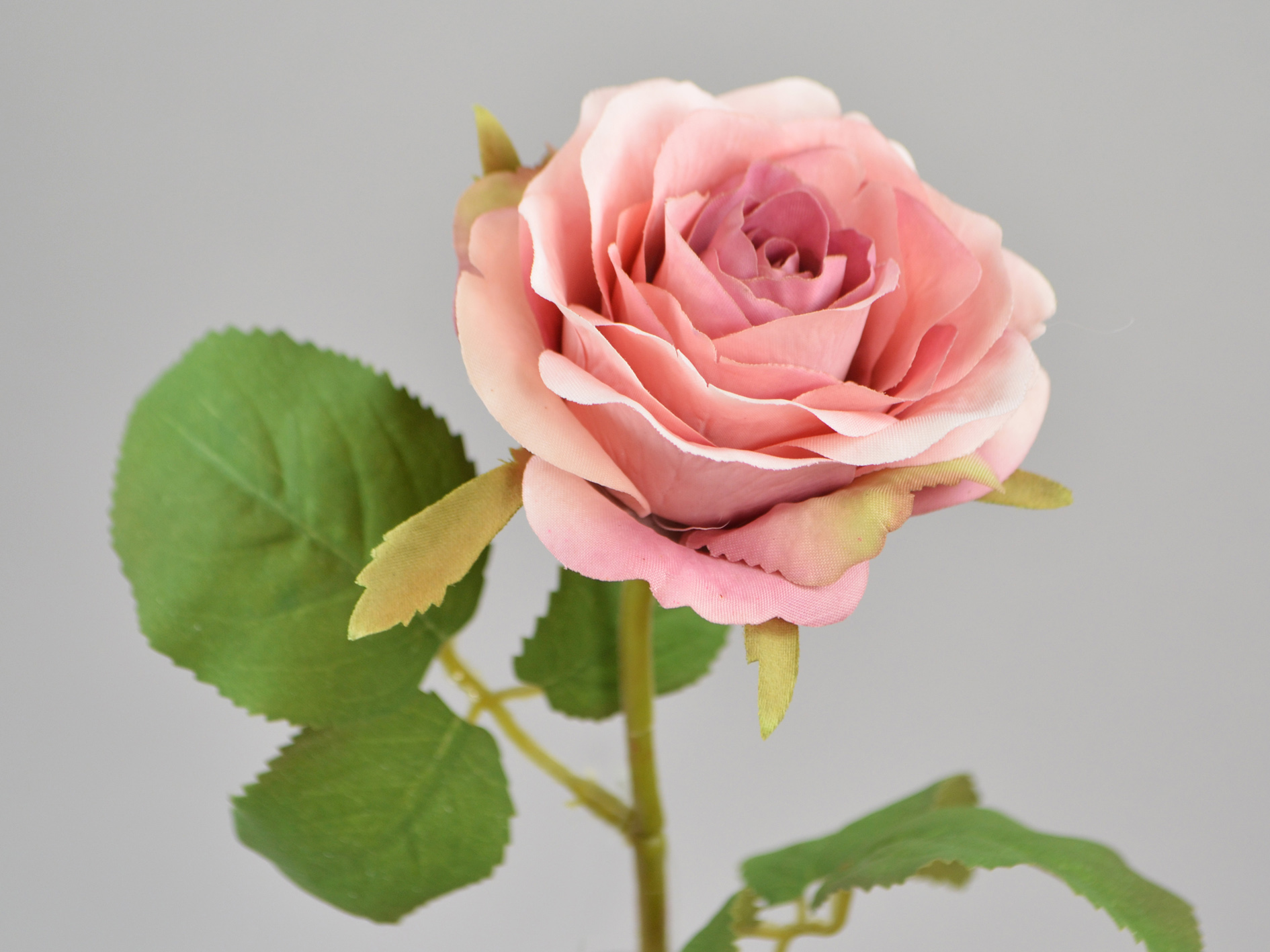 Rose branch with leaves, 43cm, pink