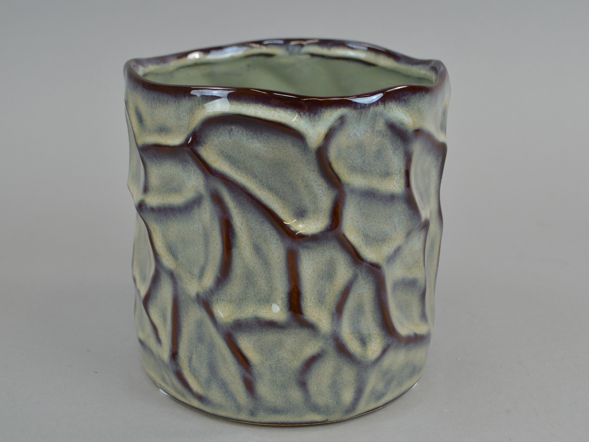 Ceramic pot mother of pearl look, 14.2x14.2x13.6, grey