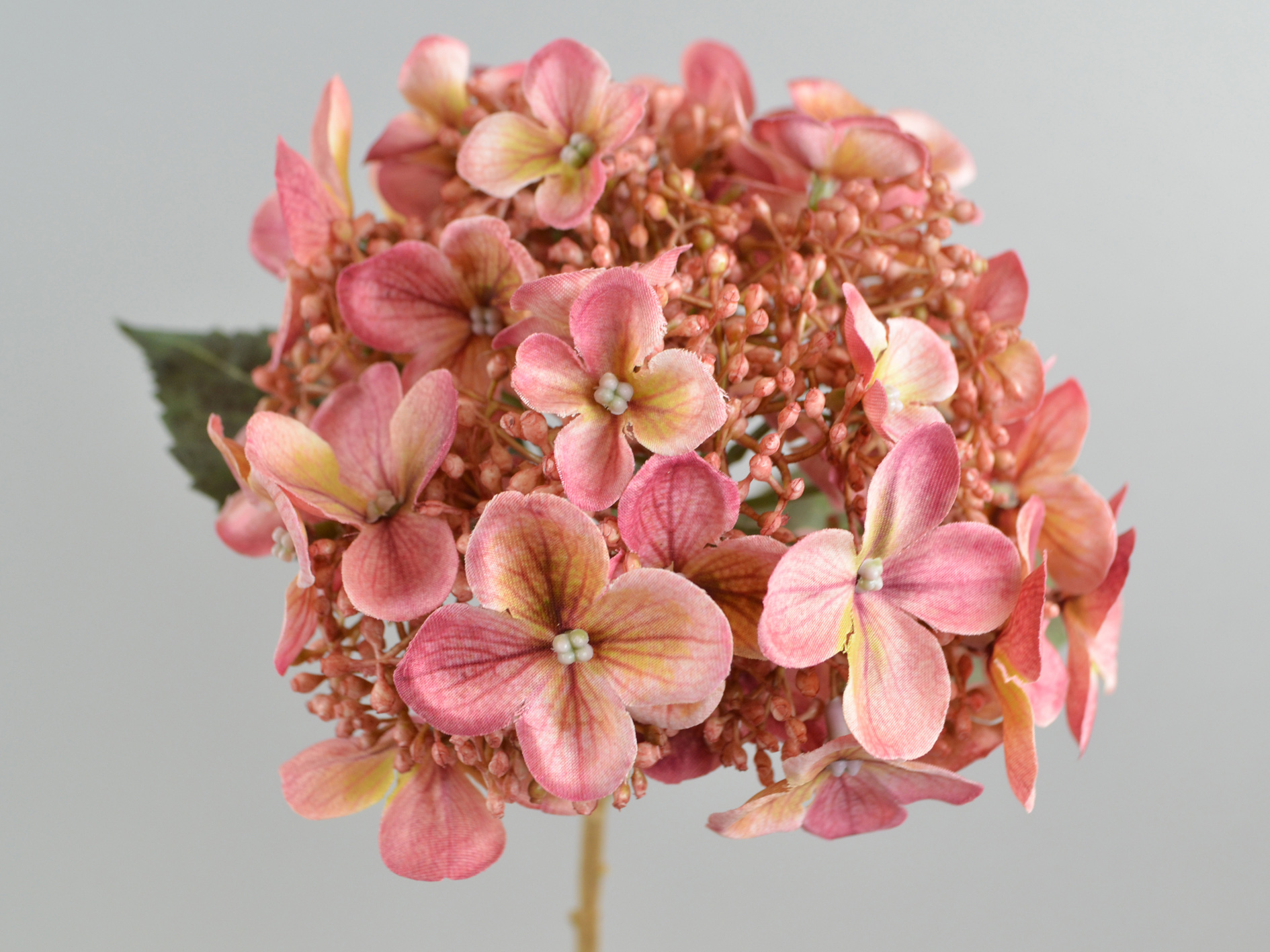 Hydrangea branch with 2 leaves, 54cm, mauve