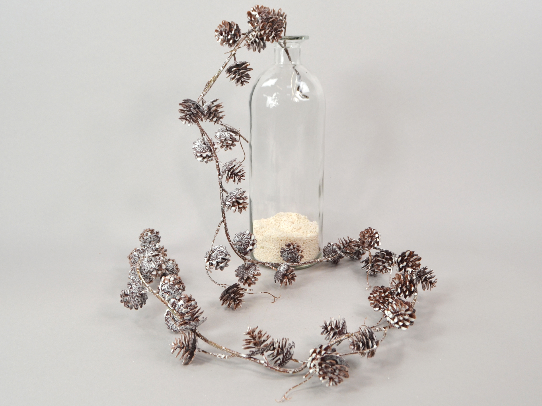 Gekalkter Zapfen-Girlande, 120cm, braun-gekalkt