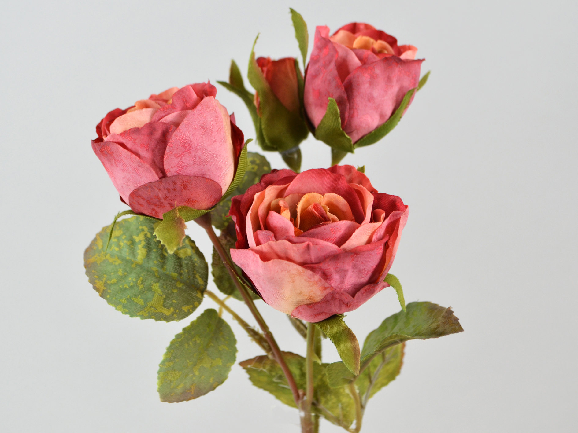 Rose branch, 3 blossoms, 1 bud, 38cm, burgundy