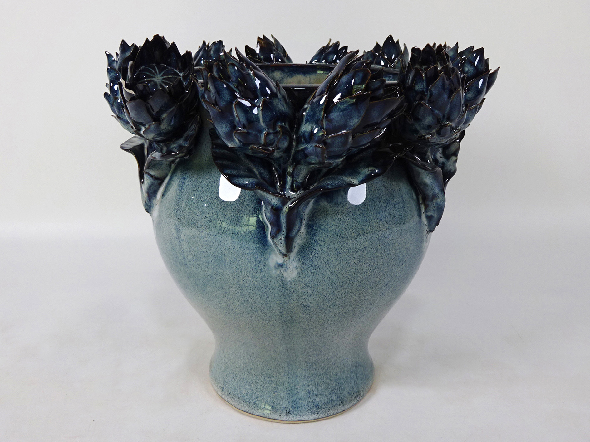 Ceramic vase with hop ornament, Ø22x21.5cm, blue