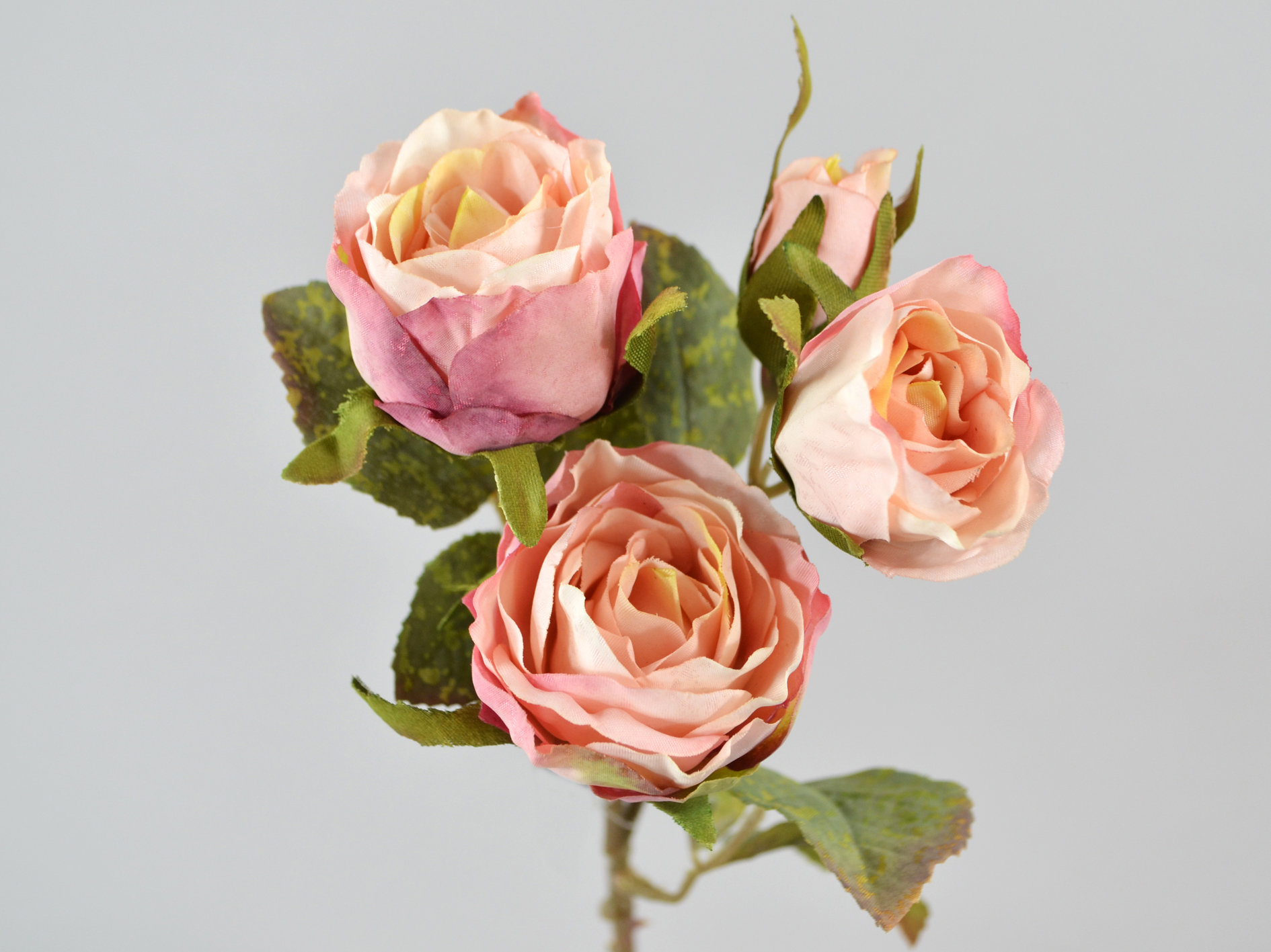 Rose branch, 3 blossoms, 1 bud, 38cm, pink