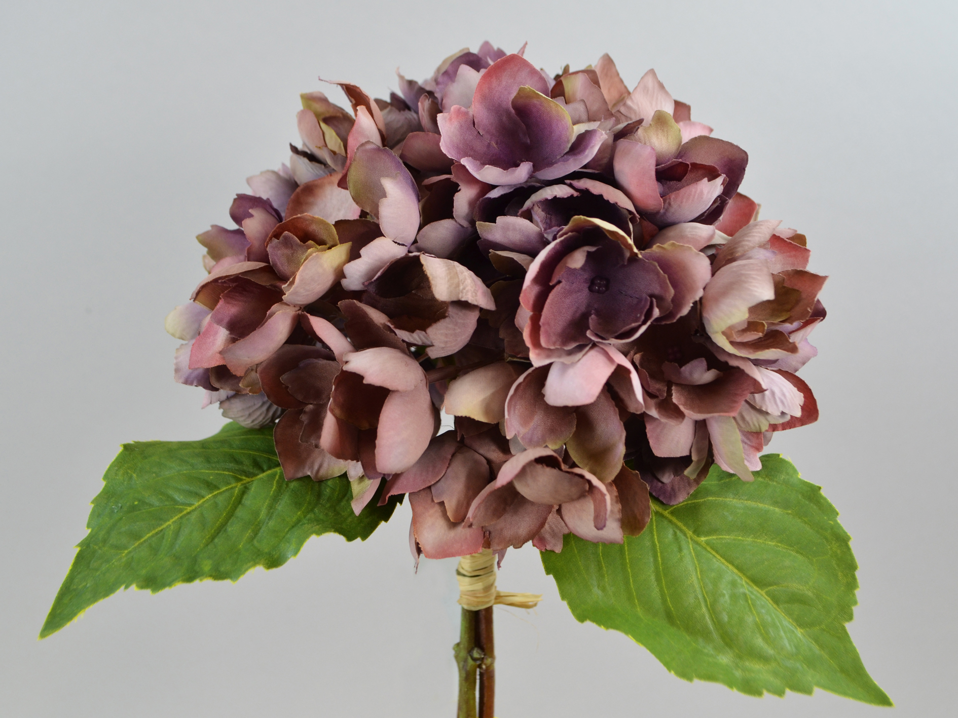 Hydrangea pick with leaves, 35cm, purple