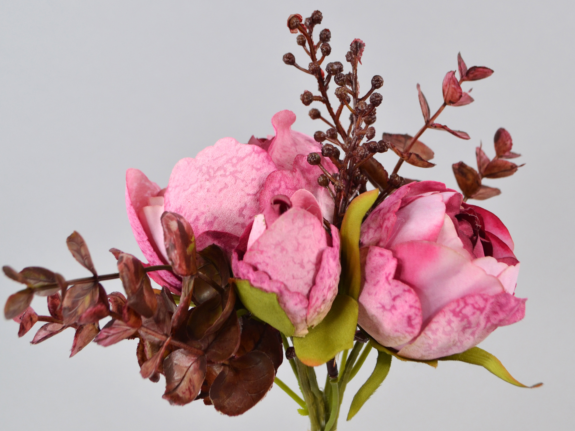 Peonies and eucalyptus bouquet x6, 24cm, mauve