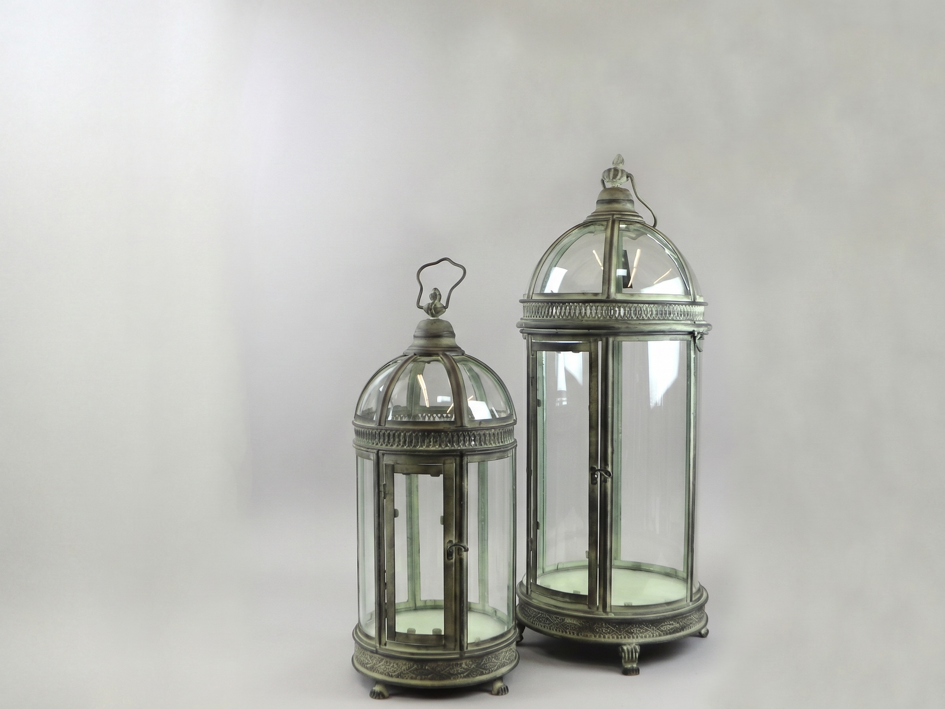 Lantern grey, Set-2, Ø30xH72cm and Ø25xH57cm, grey-patina