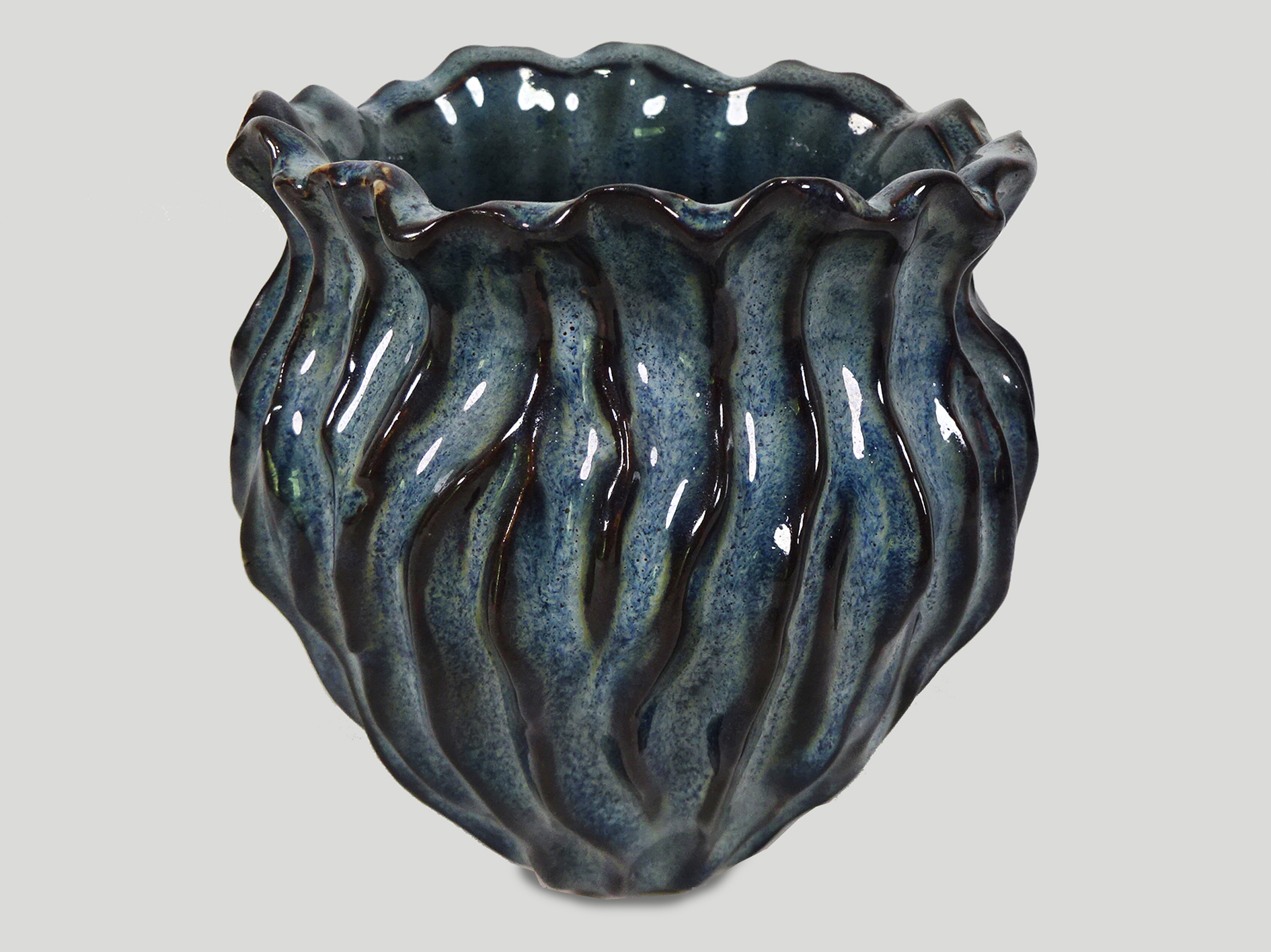 Ceramic pot Ø9.5 x H9.5cm, blue-black