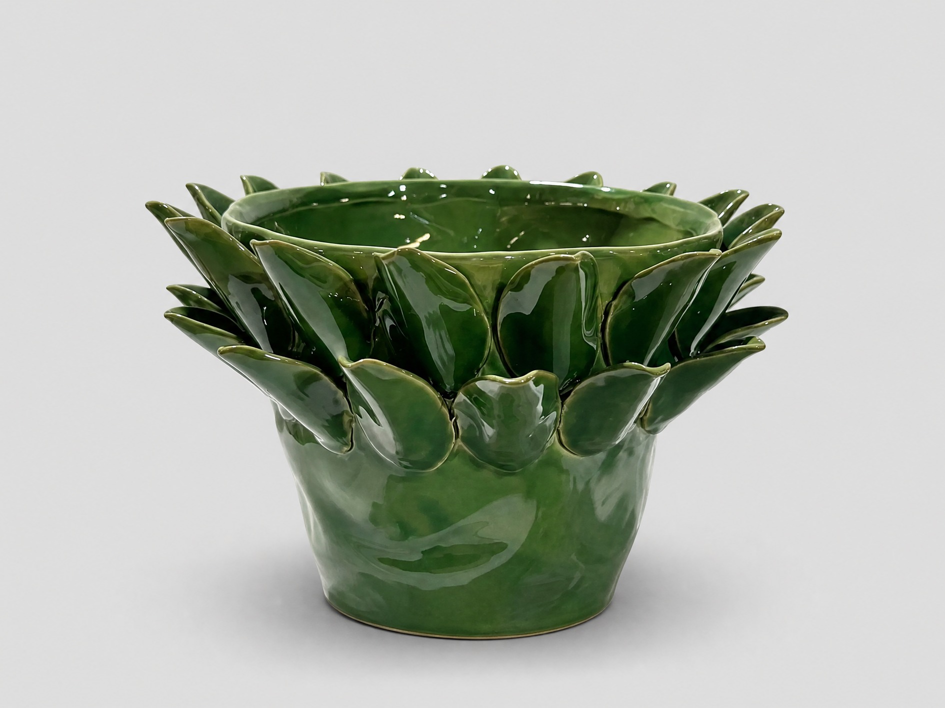 Keramik-Ornament-Vase 13 Blatt, Ø30 x H23 cm, dunkelgrün