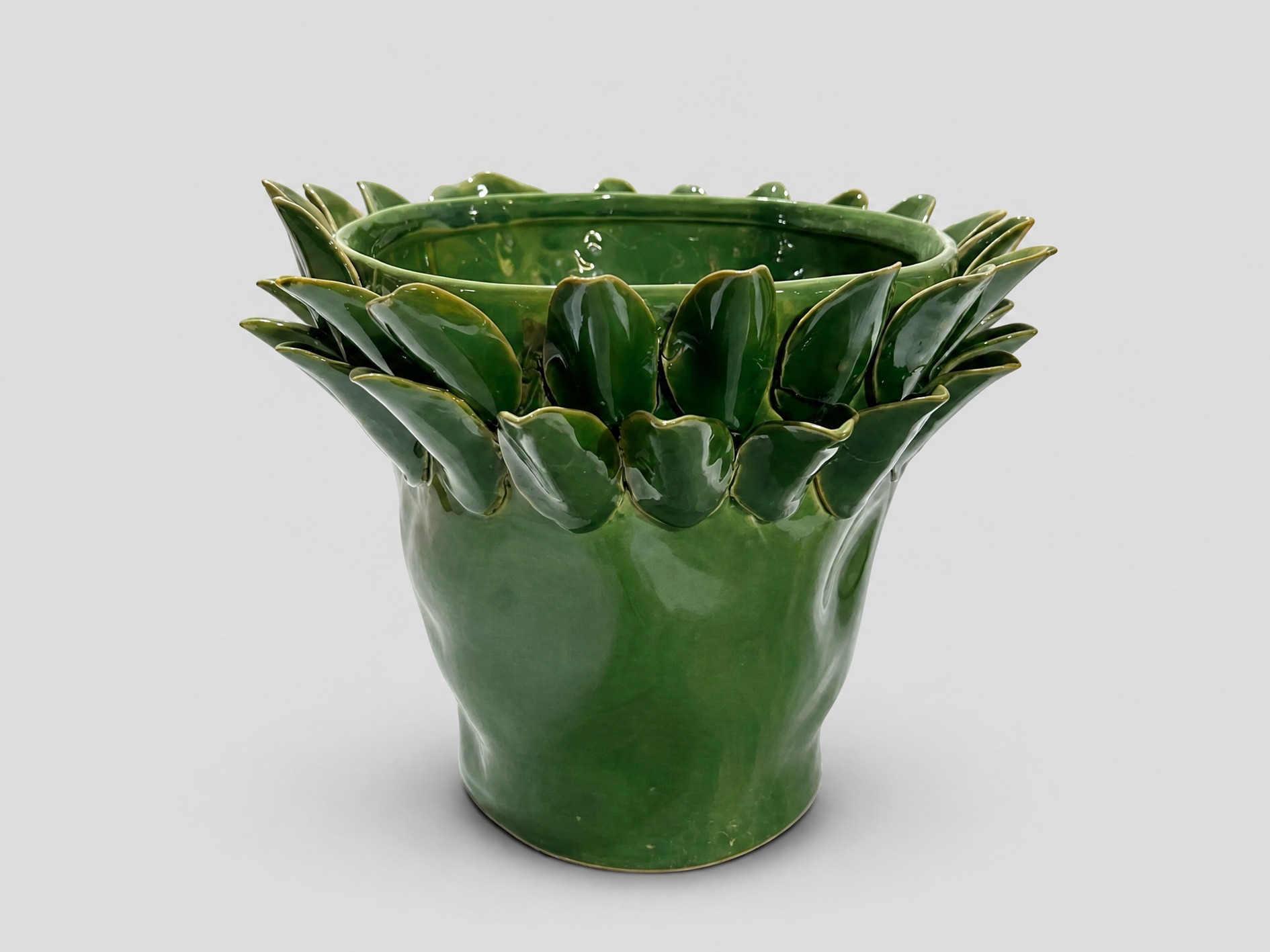 Keramik-Ornament-Vase 13 Blatt, Ø37 x H29 cm, dunkelgrün