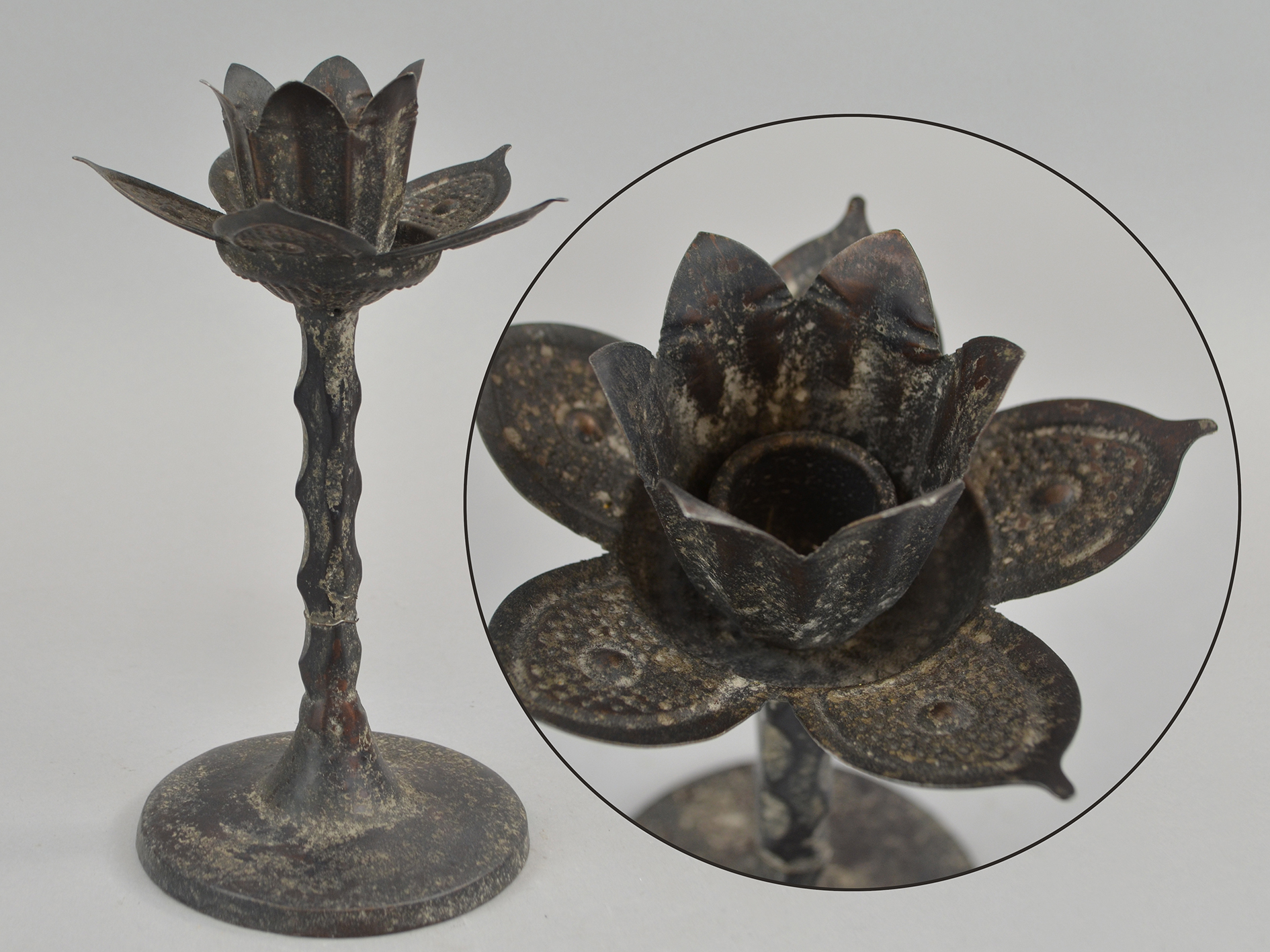 Metal candle holder, 12.5 x 12 x 22 cm, antique brown