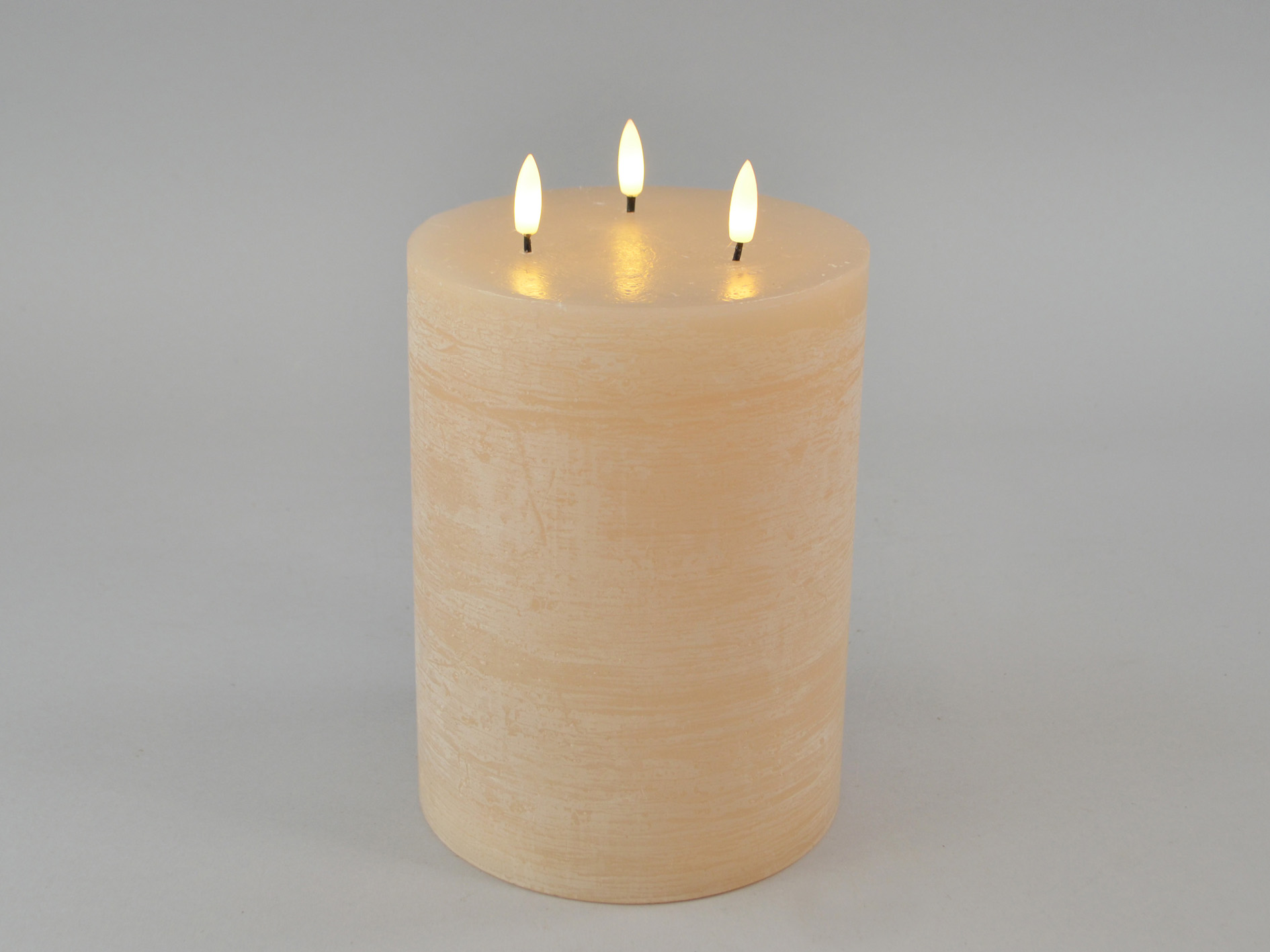 LED-Kerze XXL, 86  beige, 3 LED-Dochte, Ø15xH20cm, remote/off/timer-6Std, FB optional, 2xAA