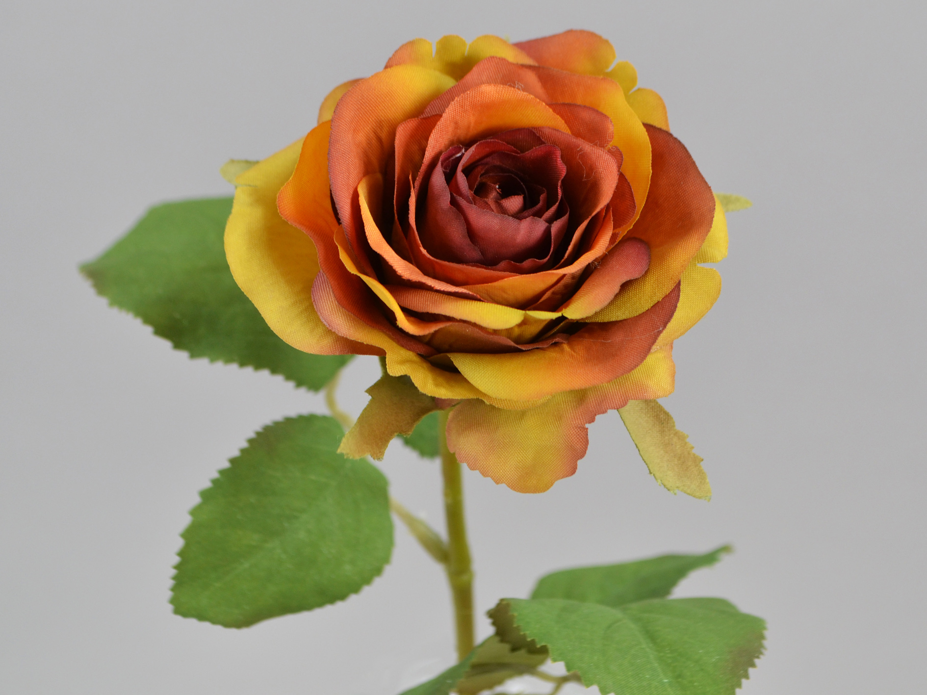Rose branch with leaves, 43cm, orange